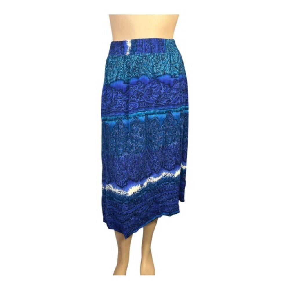 Illustrations Blue Rayon Skirt Women’s Size SmallBoho Made in USA